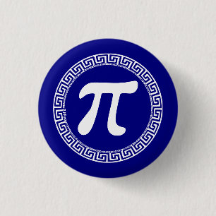 Greek letter "Pi' (3.14) within a meander pattern 3 Cm Round Badge
