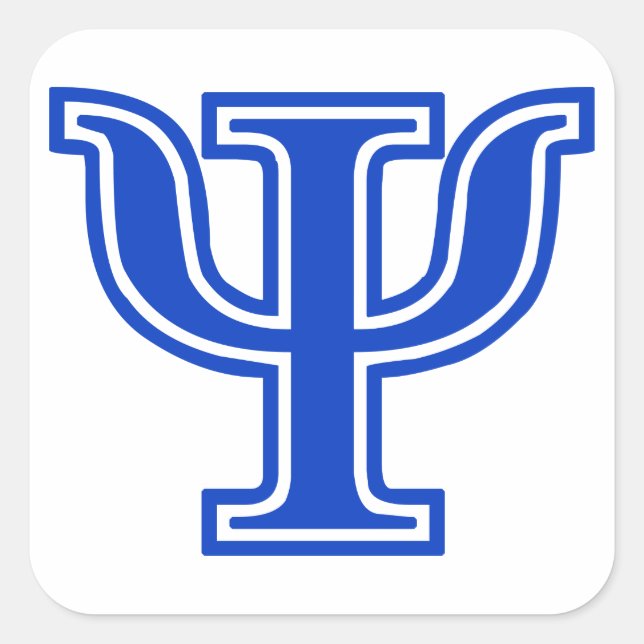 Greek Letter Psi Blue Monogram Initial Square Sticker (Front)