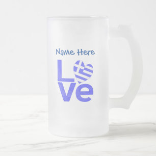 Greek LOVE Blue Personalised Frosted Glass Beer Mug
