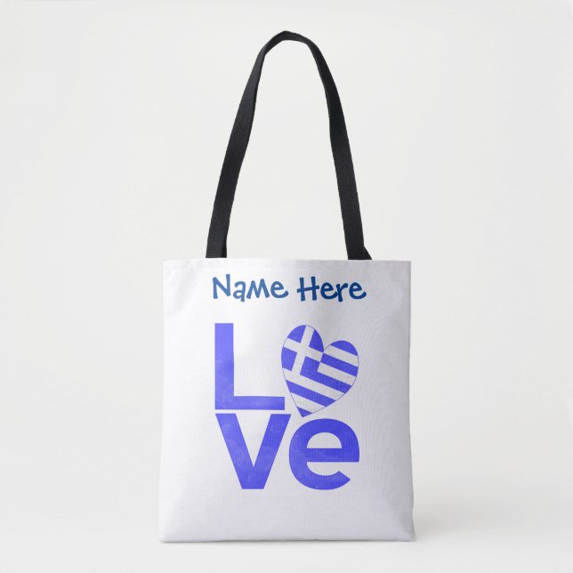Greek LOVE Blue Personalised  Tote Bag (Front)