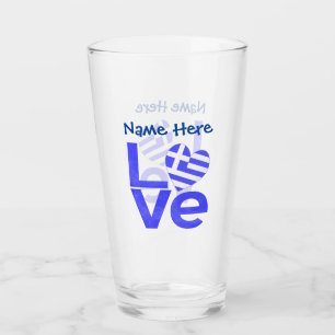 Greek Love Flag Blue Personalised  Glass