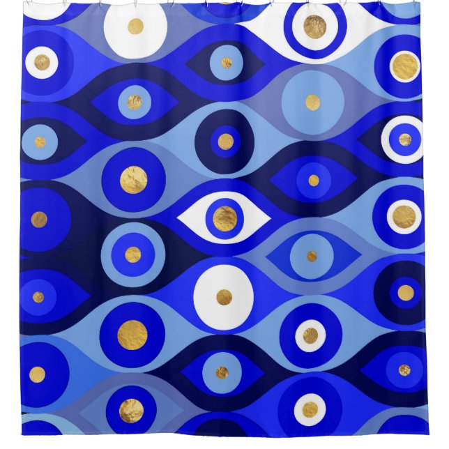 Greek Mati Mataki - Matiasma Evil Eye blues Shower Curtain (Front)