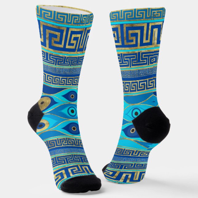Greek Mati Mataki - Matiasma Evil Eye blues Socks (Angled)