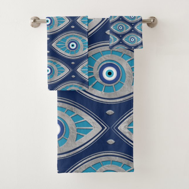 Greek Mati Mataki - Matiasma Evil Eye Pattern #4 Bath Towel Set (Insitu)