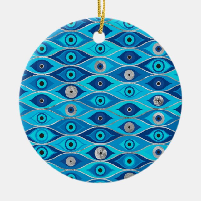 Greek Mati Mataki - Matiasma Evil Eye Pattern Ceramic Tree Decoration (Front)