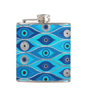Greek Mati Mataki - Matiasma Evil Eye Pattern Hip Flask