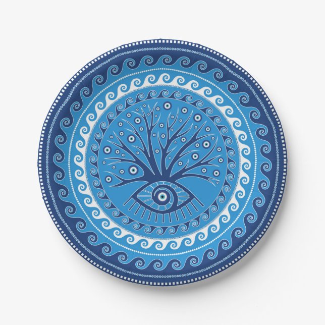 Greek Mati Mataki - Matiasma Evil Eye Tree Paper Plate (Front)