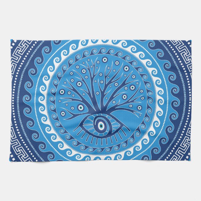 Greek Mati Mataki - Matiasma Evil Eye Tree Tea Towel (Horizontal)