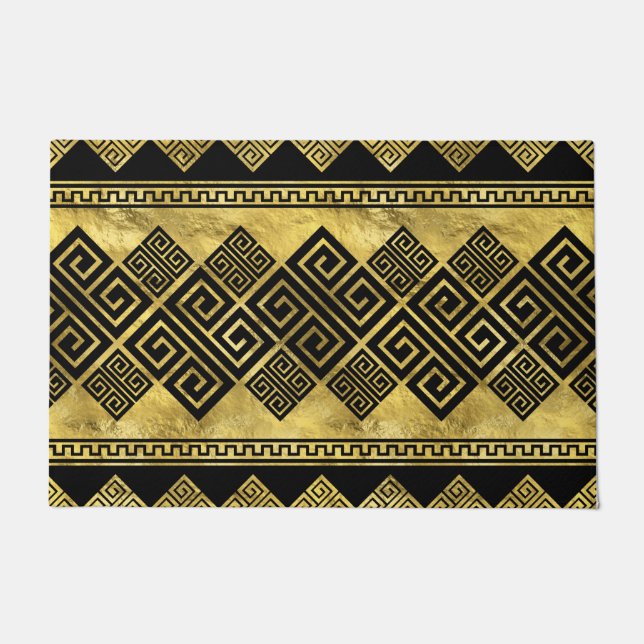 Greek Meander - Greek Key Black and gold Doormat (Front)
