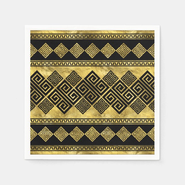 Greek Meander - Greek Key Black and gold Napkin (Front)