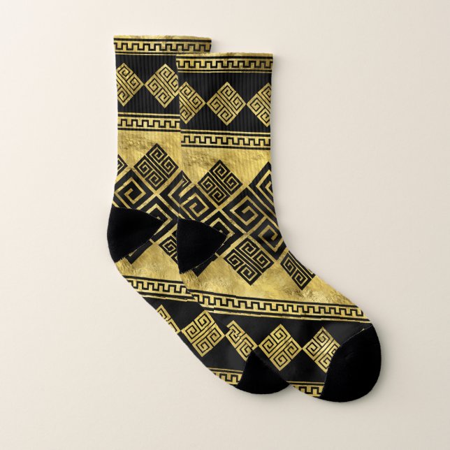 Greek Meander - Greek Key Black and gold Socks (Pair)