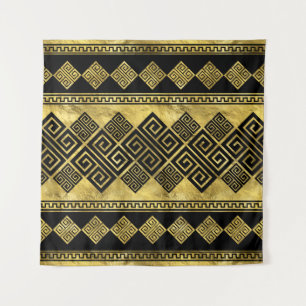 Greek Meander - Greek Key Black and gold Tapestry