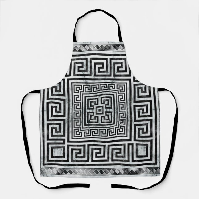 Greek Meander - Greek Key Black and White Marble Apron (Front)