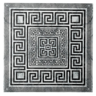 Greek Meander - Greek Key Black and White Marble Tile