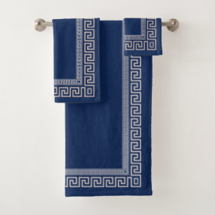 Greek Meander - Greek Key - Blue and beige Bath Towel Set