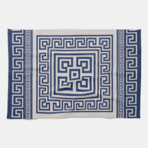 Greek Meander - Greek Key - Blue and beige