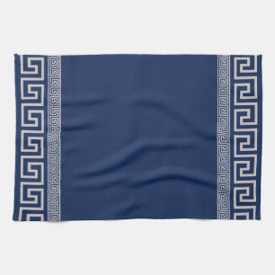 Greek Meander - Greek Key - Blue and Beige Tea Towel