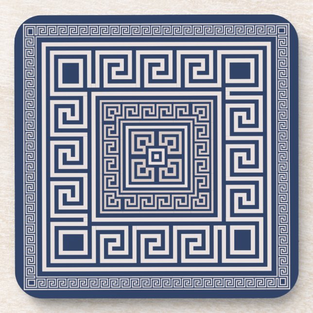 Greek Meander - Greek Key - Blue and cream Coaster (Front)