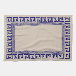 Greek Meander - Greek Key - Blue and cream Tea Towel