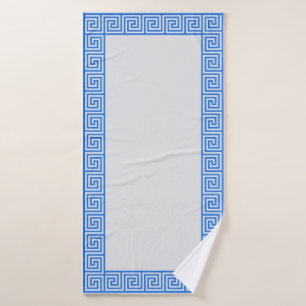 Greek Meander - Greek Key - Blue and Gray Bath Towel