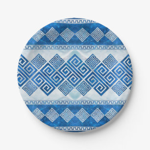 Greek Meander - Greek Key Blue gemstone and pearl Paper Plate