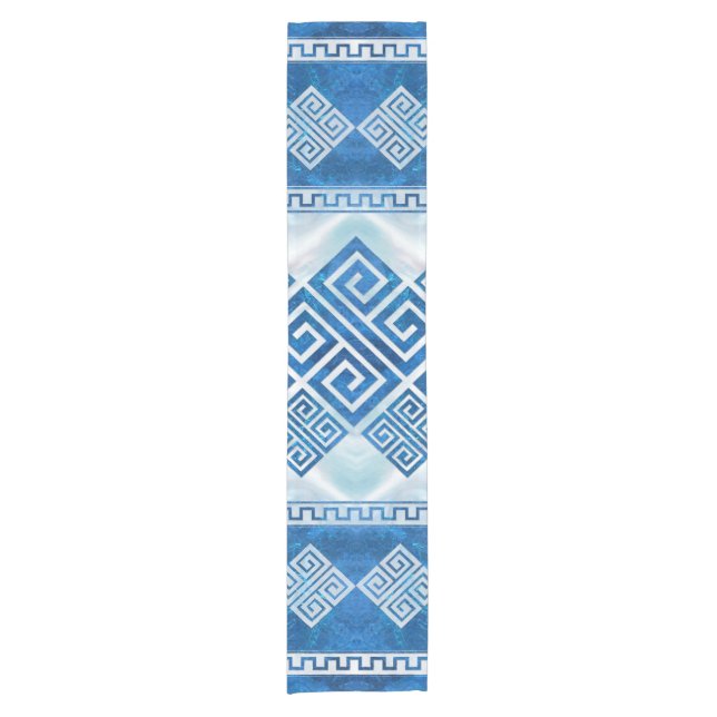 Greek Meander - Greek Key Blue gemstone and pearl Short Table Runner (Front)