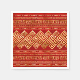 Greek Meander - Greek Key - Gold on Red #1 Napkin