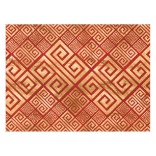 Greek Meander - Greek Key - Gold on Red #2 Tablecloth
