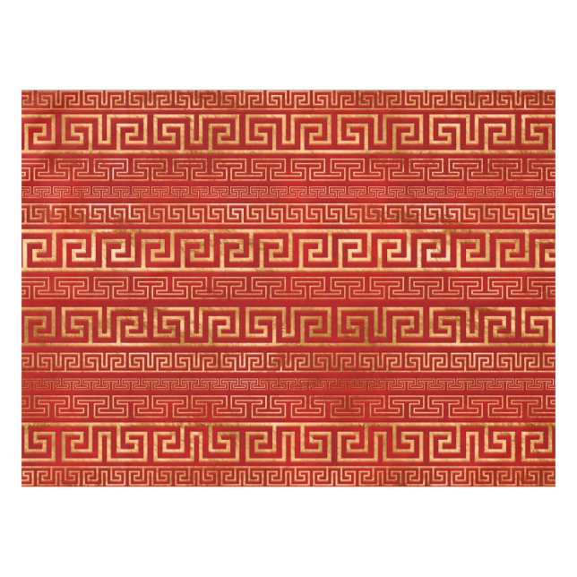 Greek Meander - Greek Key - Gold on Red Tablecloth (Front (Horizontal))