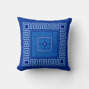 Greek Meander - Greek Key - Shades of blue  Cushion