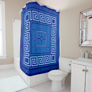 Greek Meander - Greek Key - Shades of blue Shower Curtain
