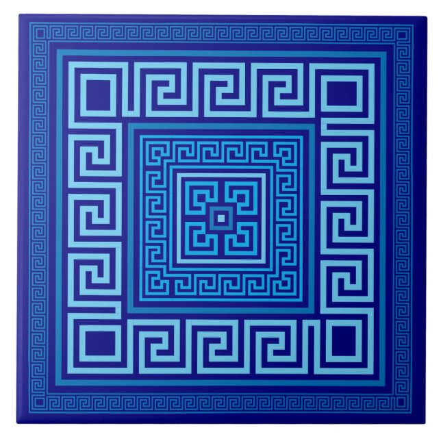 Greek Meander - Greek Key - Shades of blue Tile (Front)