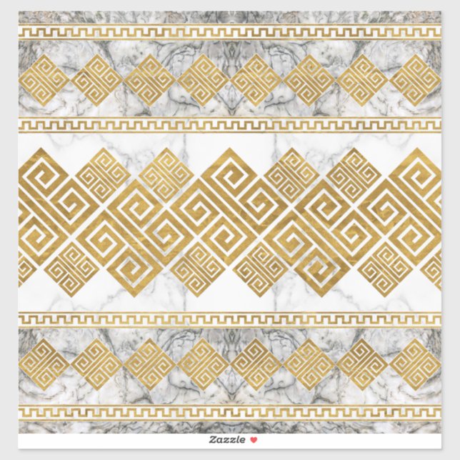 Greek Meander - Greek Key White Marble and Gold (Sheet)