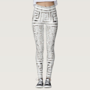 Greek Meander - Greek Key White Marble textures Leggings