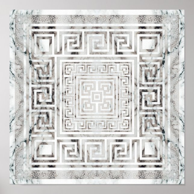 Greek Meander - Greek Key White Marble textures Poster (Front)