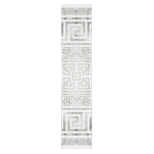 Greek Meander - Greek Key White Marble textures Short Table Runner