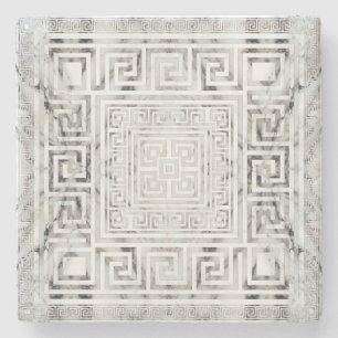 Greek Meander - Greek Key White Marble textures Stone Coaster