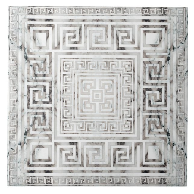 Greek Meander - Greek Key White Marble textures Tile (Front)