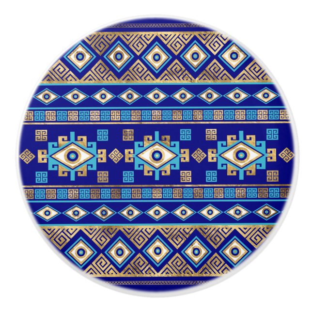 Greek Meander Key and Evil Eye Ceramic Knob (Front)