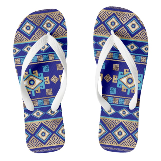 Greek Meander Key and Evil Eye Flip Flops (Footbed)