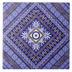 Greek Meander Key and Evil Eye Ornament Tile