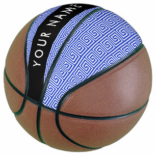 Greek Meander Key Blue, Your Name, Personalise Basketball