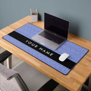 Greek Meander Key Blue, Your Name, Personalise Desk Mat