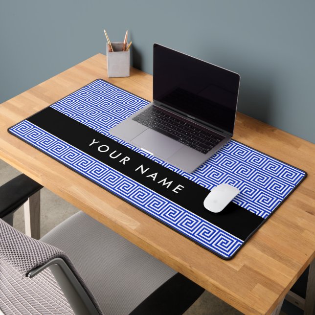 Greek Meander Key Blue, Your Name, Personalise Desk Mat (Office 2)