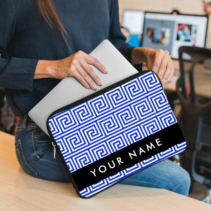 Greek Meander Key Blue, Your Name, Personalise Laptop Sleeve
