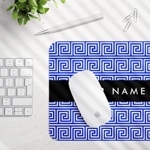 Greek Meander Key Blue, Your Name, Personalise Mouse Mat