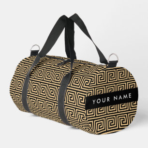 Greek Meander Key Brown, Your Name, Personalise Duffle Bag