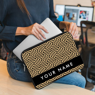 Greek Meander Key Brown, Your Name, Personalise Laptop Sleeve