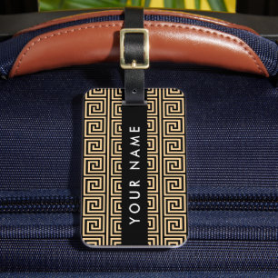 Greek Meander Key Brown, Your Name, Personalise Luggage Tag