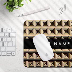 Greek Meander Key Brown, Your Name, Personalise Mouse Mat
